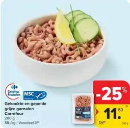 Carrefour Market Gekookte en gepelde grijze garnalen carrefour aanbieding