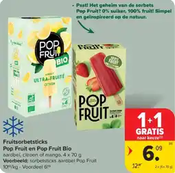 Carrefour Market Fruitsorbetsticks pop fruit en pop fruit bio aanbieding