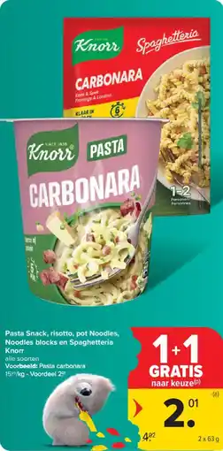 Carrefour Market Pasta Snack, risotto, pot Noodles, Noodles blocks en Spaghetteria Knorr aanbieding