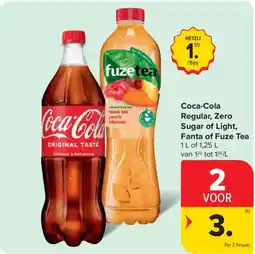 Carrefour Market Coca-Cola Regular, Zero Sugar of Light, FANTA of Fuze Tea aanbieding