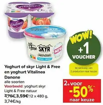Carrefour Yoghurt skyr light + free natuur aanbieding