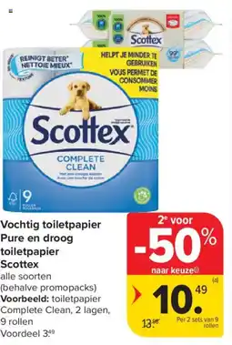 Carrefour Market Vochtig toiletpapier pure en droog toiletpapier scottex aanbieding