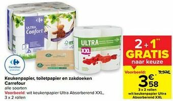 Carrefour Wit keukenpapier ultra absorberend xxl aanbieding