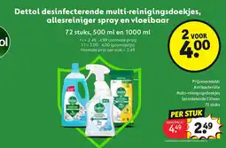 Kruidvat Dettol desinfecterende multi-reinigingsdoekjes, allesreiniger spray en vloeibaar aanbieding