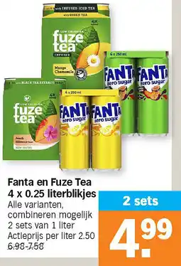 Albert Heijn Fanta en Fuze Tea 4 x 0.25 literblikjes aanbieding