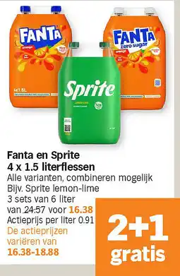 Albert Heijn Fanta en Sprite 4 x 1.5 literflessen aanbieding