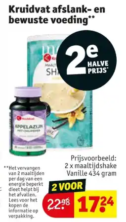 Kruidvat 2 x maaltijdshake Vanille 434 gram aanbieding