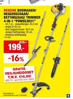 Hubo BENZINE BOSMAAIER/ HEGGENSCHAAR/ KETTINGZAAG/ TRIMMER 4-IN-1 “POWEG3021” aanbieding