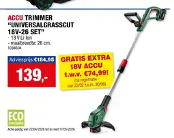 Hubo ACCU TRIMMER “UNIVERSALGRASSCUT 18V-26 SET” aanbieding