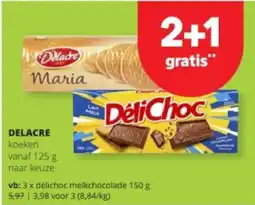 Spar DELACRE délichoc melkchocolade 150 g aanbieding