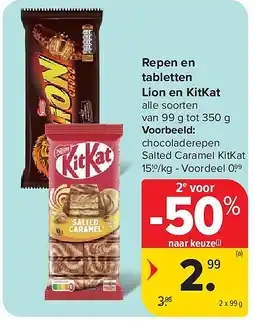 Carrefour Repen en tabletten Lion en KitKat aanbieding