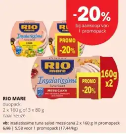 Spar RIO MARE insalatissime tuna salad messicana 2 x 160 g in promopack aanbieding