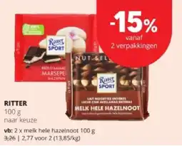 Spar RITTER melk hele hazelnoot 100 g aanbieding