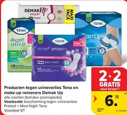Carrefour Producten tegen urineverlies Tena en make-up removers Demak Up aanbieding