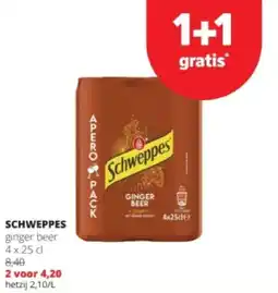 Spar SCHWEPPES ginger beer 4 x 25 cl aanbieding