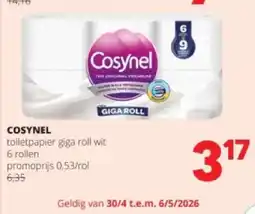 Spar COSYNEL toiletpapier giga roll wit 6 rollen aanbieding