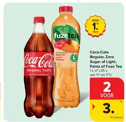 Carrefour Coca-Cola Regular, Zero Sugar of Light, Fanta of Fuze Tea aanbieding