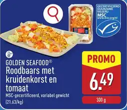 ALDI Golden seafood roodbaars met kruidenkorst en tomaat aanbieding