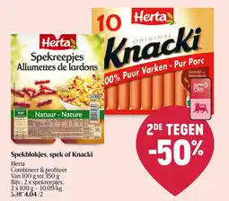 Delhaize Spekblokjes, spek of Knacki Herta aanbieding