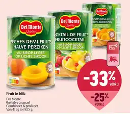 Delhaize Fruit in blik del monte aanbieding