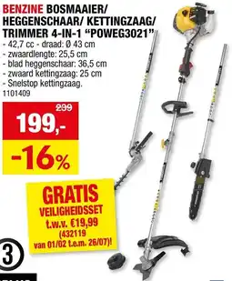 Hubo Benzine bosmaaier/ heggenschaar/ kettingzaag/ trimmer 4-in-1 POWEG3021 aanbieding