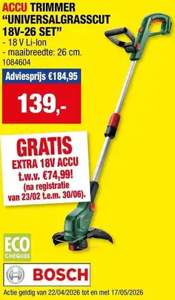 Hubo Accu trimmer universalgrasscut 18V-26 set aanbieding
