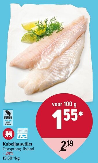 Delhaize Kabeljauwfilet 100g aanbieding