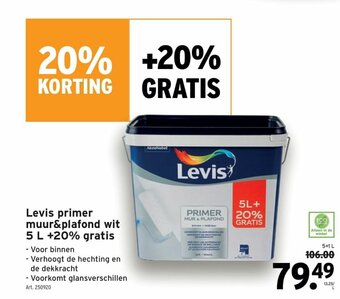 GAMMA Levis primer muur&plafond wit 5L +20% gratis aanbieding