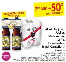 Intermarché Alcoholvrij bier Jupiler, Stella Artois, Leffe, Hoegaarden, Tripel Karmeliet of Corona aanbieding
