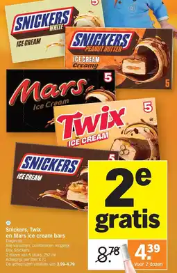 Albert Heijn Snickers, Twix en Mars ice cream bars Diepvries aanbieding