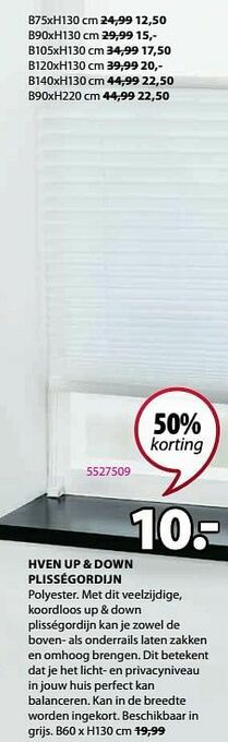 Jysk Hven up + down plisségordijn aanbieding