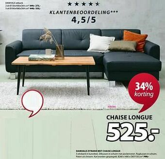 Jysk Damhale zitbank met chaise longue aanbieding