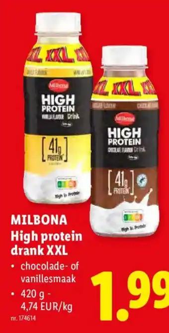 Lidl Milbona High protein drank XXL aanbieding