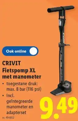 Lidl Crivit Fietspomp XL met manometer aanbieding