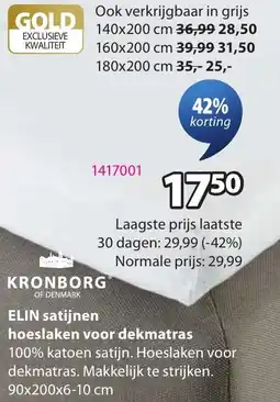 Jysk Kronborg Elin satijnen hoeslaken voor dekmatras aanbieding