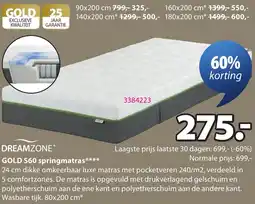 Jysk Dreamzone Gold S60 springmatras aanbieding
