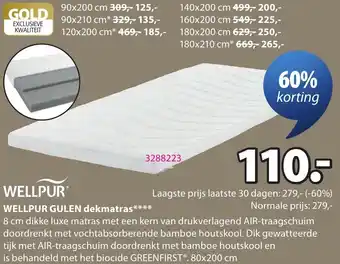 Jysk Wellpur Gulen dekmatras aanbieding