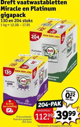 Kruidvat Dreft vaatwastabletten Miracle en Platinum gigapack aanbieding