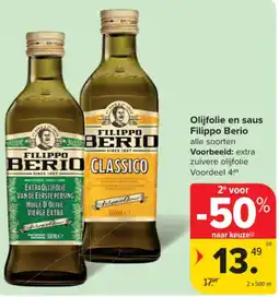 Carrefour Olijfolie en saus Filippo Berio aanbieding
