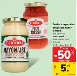 Carrefour Pesto, mayonaise en pastasauzen bertolli aanbieding