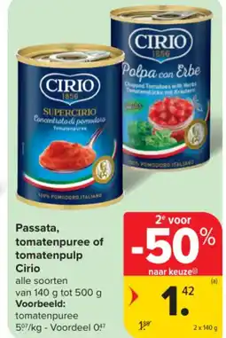 Carrefour Passata, tomatenpuree of tomatenpulp cirio aanbieding