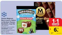 Carrefour Snacks magnum, ben & jerry's, solero en bonbon, peaces, sandwich, reep ola aanbieding