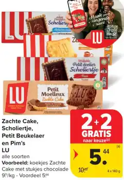Carrefour Zachte cake, scholiertje, petit beukelaer en pim's lu aanbieding