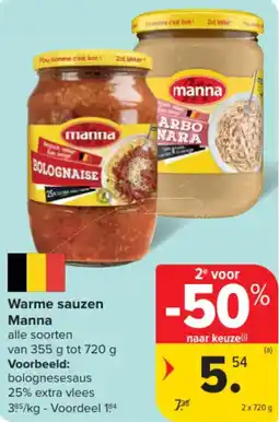 Carrefour Warme sauzen manna aanbieding