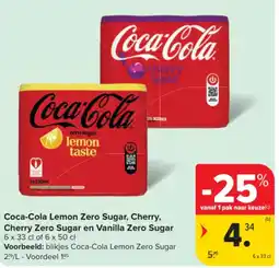 Carrefour Coca-cola lemon zero sugar, cherry, cherry zero sugar en vanilla zero sugar aanbieding