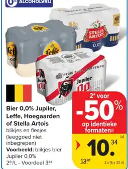 Carrefour Bier 0,0% jupiler, leffe, hoegaarden of stella artois aanbieding