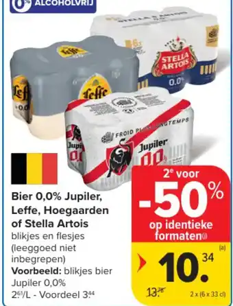 Bier 0,0% jupiler, leffe, hoegaarden of stella artois