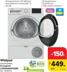 Carrefour Whirlpool Droogkast CWD84MWWSBE aanbieding