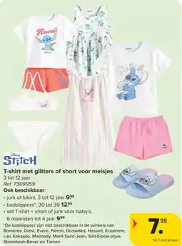 Carrefour T-shirt met glitters of short voor meisjes aanbieding