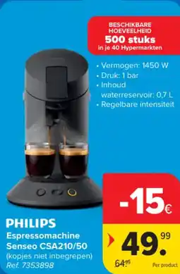 Carrefour PHILIPS Espressomachine Senseo CSA210/50 aanbieding